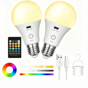 A60 Rechargeable Emergency LED Bulb, USB Type-C Charging, RGB Color Changing, Timer Function, Ideal for Home Decor, Parties, Camping