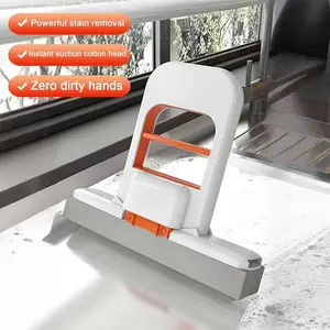 Mini Foldable Desktop Mop with Powerful Stain Removal Instant Suction Cotton Head Portable Self-Squeeze Sponge Mop for Wet Dry Use in Bathroom Kitchen Glass & Car Hand Cotton Cleaning cleaner