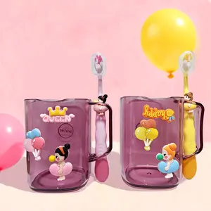 Cartoon Bathroom Wash Cup + Toothbrush Set, Cute Simple Bath Water Cup, Soft Cartoon Toothbrush, Durable Anti-Drop, Travel Party Supplies