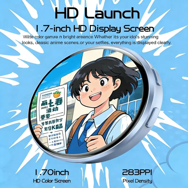 Cyber Electronic Bar Smart Network Digital Badge 1.7-inch HD Color Screen Anime Electronic Badge | Dynamic Display GIF/Video Badge