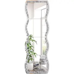 Full length wall mirrorwave pattern irregular crushed diamond body mirrorset of 4pcs mirror tiles11x15 inchdressing mirrormake up mirrorgym for decor door