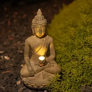 Zen-Inspired Solar-Powered Buddha Statue with Light, Resin Garden & Entryway Decor, Outdoor Ornament for Peaceful Ambiance
