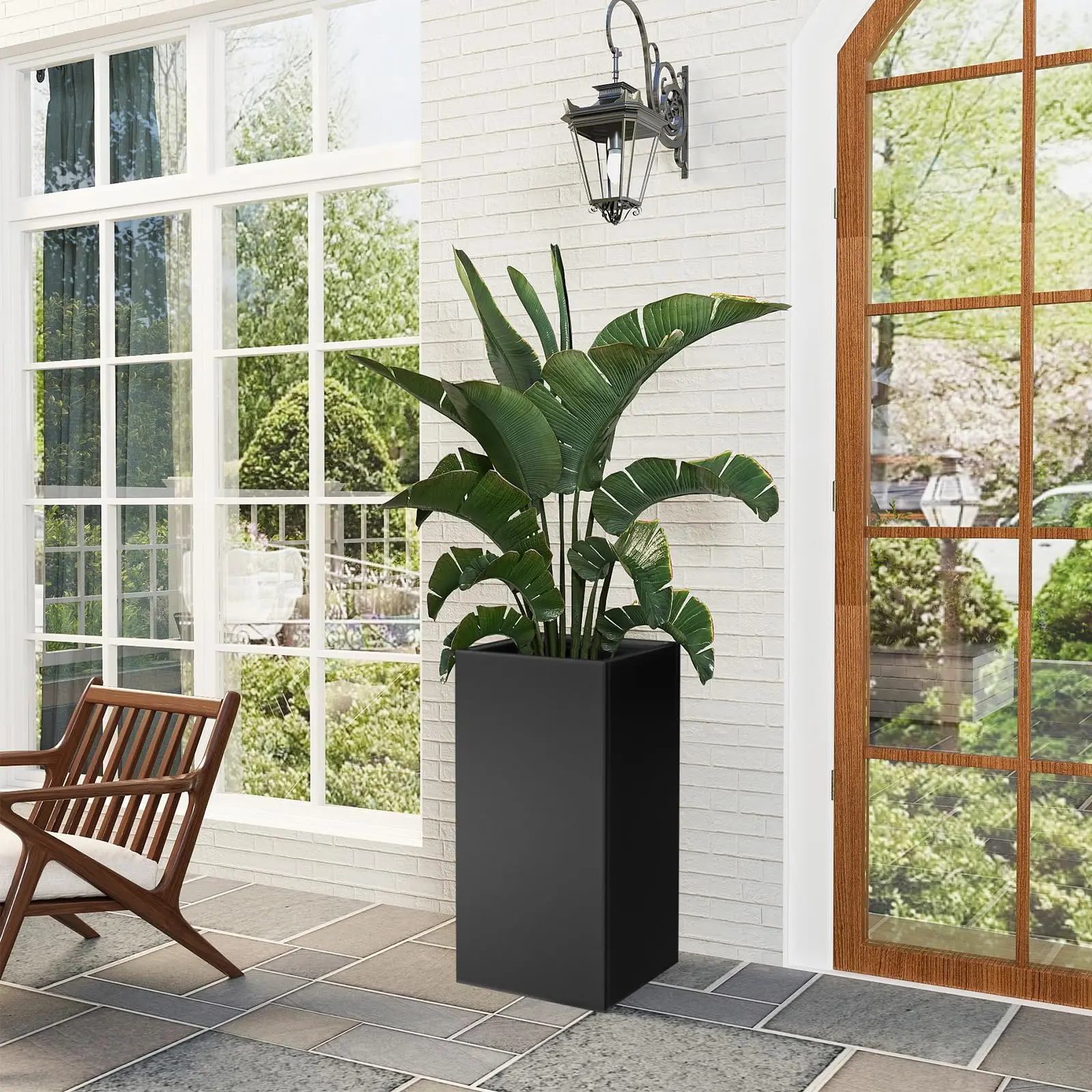 Tall Metal Cube Planter for Outdoor Plants 15" L x 15" W x 30" H, Heavy Duty Steel Planter Box with Removable Insert Shelf, Rectangular Planters for Porch, Garden, Yard, Hotel