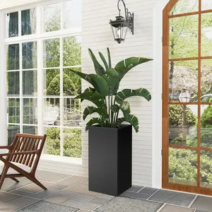 Tall Metal Cube Planter for Outdoor Plants 15" L x 15" W x 30" H, Heavy Duty Steel Planter Box with Removable Insert Shelf, Rectangular Planters for Porch, Garden, Yard, Hotel