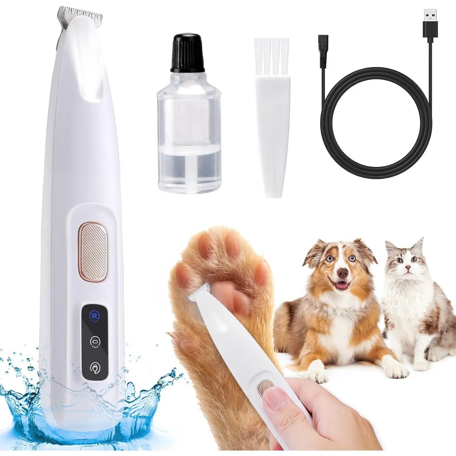 Pet Micro Precision Trimmer, Multifunctional Pet Hair Trimmer Waterproof Rechargeable Shaver with LED Light for Paws Eyes Ears Face Buttocks for Small Dogs and Cats