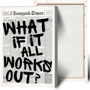 Retro Black And White Newspaper Poster What If It All Works Out Canvas Wall Art Positive Affirming Quote Minimalist Prints Painting For Home Bedroom Dorm Wall Decor Wframed