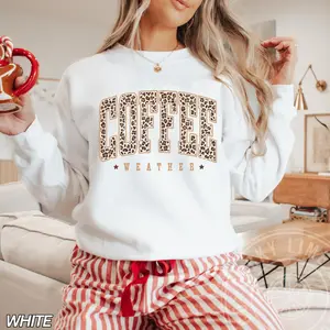 Cozy “Coffee Weather” Leopard Print Crewneck Sweatshirt – Fall Vibes Pullover for Coffee Lovers