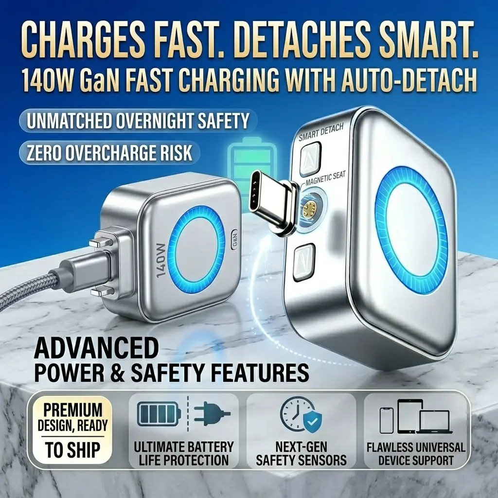 Auto Cut-Off Charger Protector with Digital LED Display, 140W Fast Charging Support, Prevent Overcharging for Phones Laptops Tablets