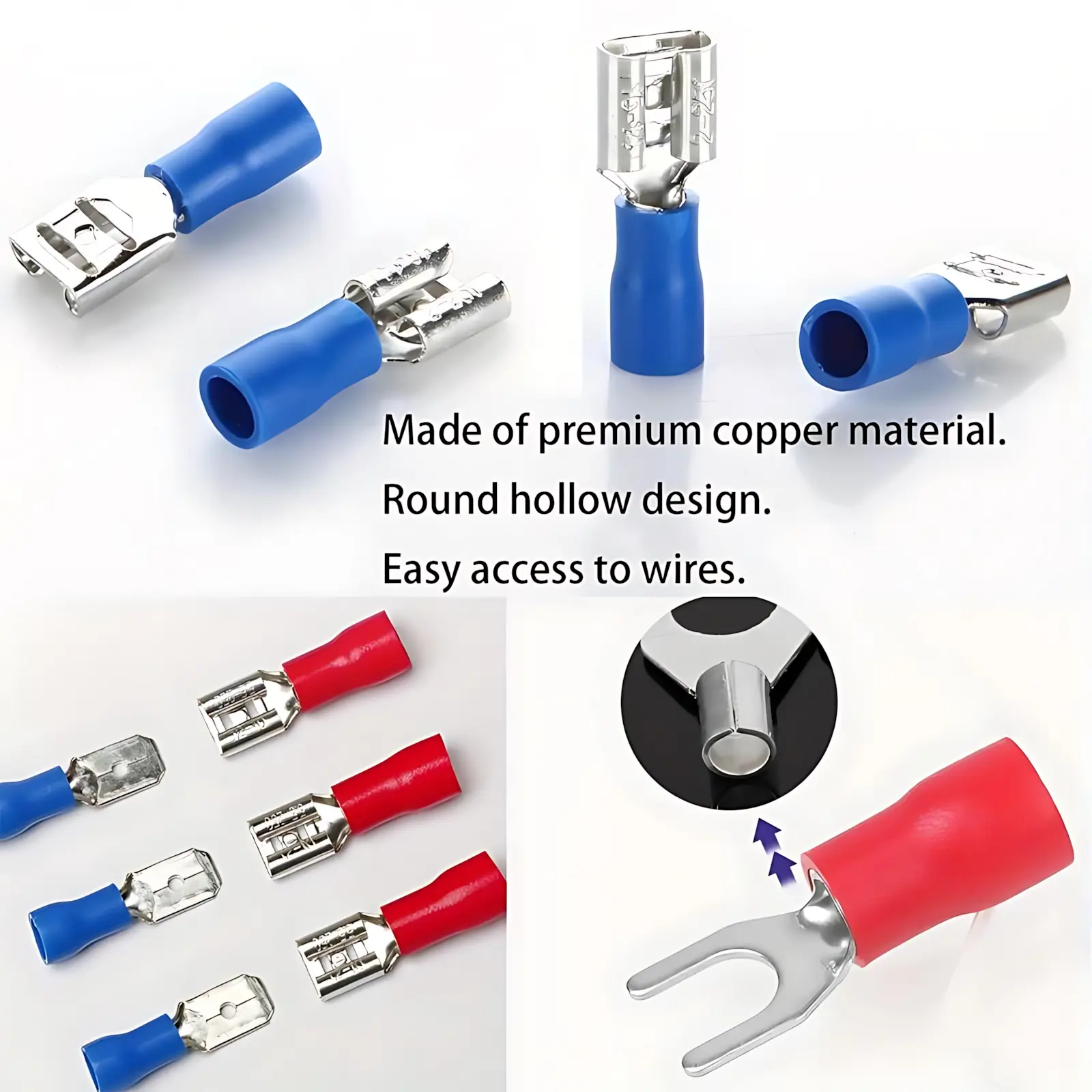 Heavy Duty Insulated Wire Terminals Kit, Butt Ring Spade Cable Lugs, Corrosion‑Resistant, Easy Crimping, Wide Compatibility, Heat Resistant, Secure Connection, Abrasion Proof, for Auto Marine Motorcycle RV Home DIY Maintenance