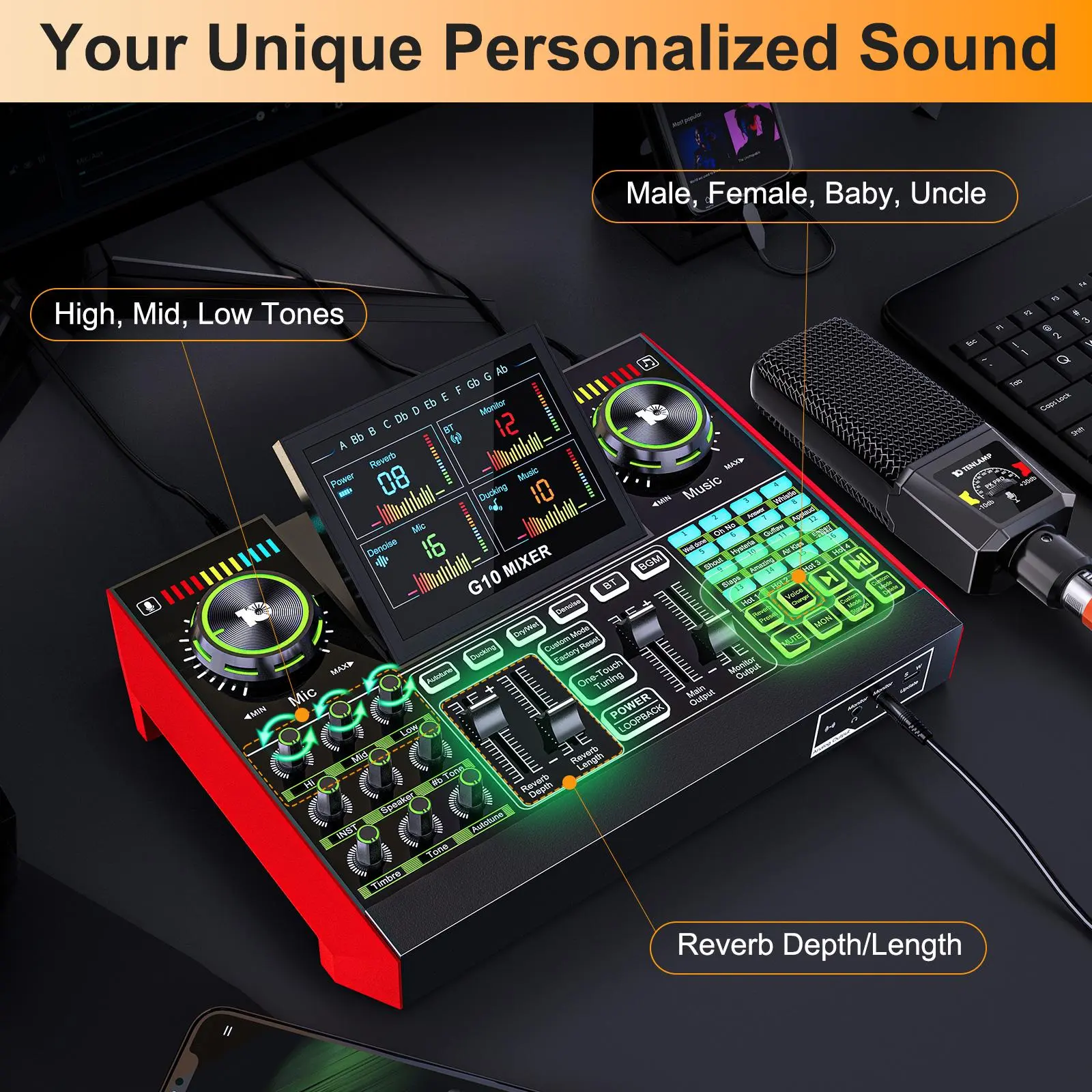 Tenlamp G10-PK PRO Mixer Sound Card Kit, Custom Sound Effects