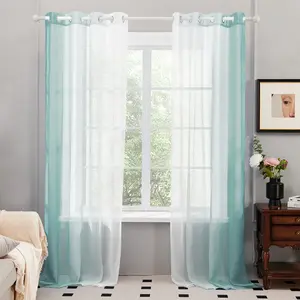 Deconovo Ombre Sheer Curtains – 2 Panels, Left-to-Right Gradient, Faux Linen Semi-Transparent Drapes for Living Room and Bedroom