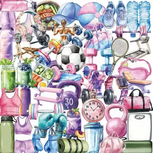 50 Sheets Fitness Yoga Cartoon Stickers, Creative Phone Case Notebook Planner Toy Guitar Poster Luggage DIY Wall Decals, No Glue