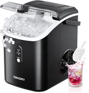 EUHOMY Nugget Ice Maker Countertop with Handle, Ready in 6 Mins, 33lbs/24H, Removable Top Cover, Auto-Cleaning, Portable Pebble Ice Maker with Basket and Scoop, for Home/Kitchen/Party/Camping