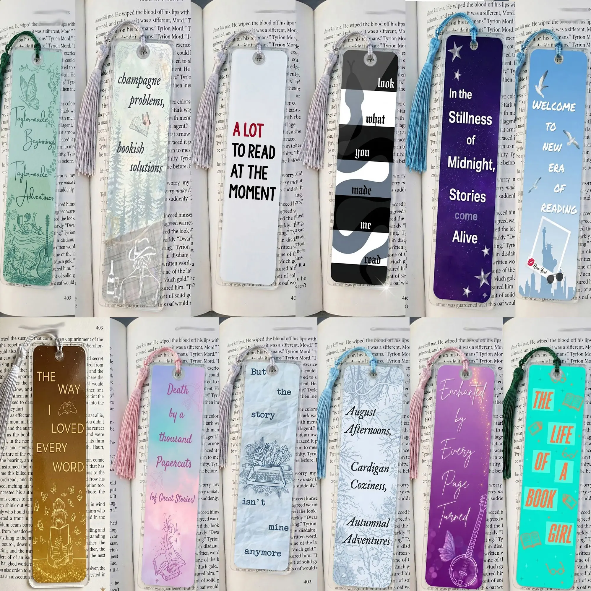 Aesthetic Lyric Acrylic Bookmarks, Lyric Album Bookmark Set
