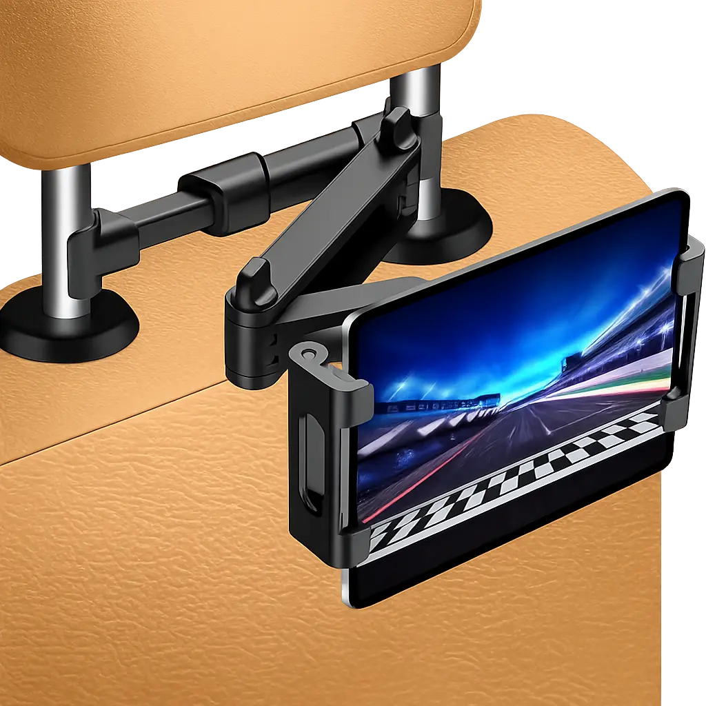 Car Tablet Holder for Headrest – 360° Rotating Adjustable iPad & Phone Mount for 5.5–18.4 Inch Devices, Back Seat Tablet Holder for Kids, Travel & Road Trips (Black)