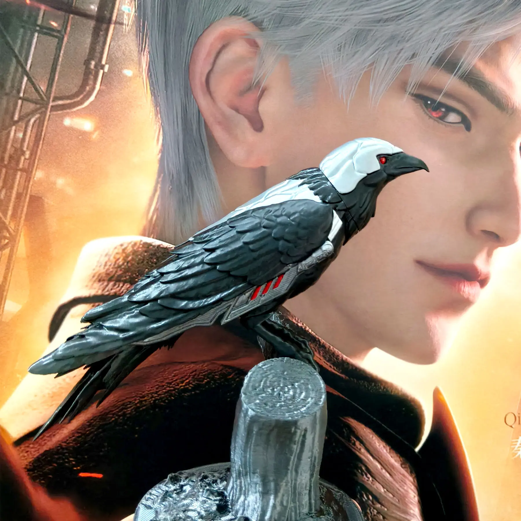 Love and Deepspace Sylus Mephisto Crow Gothic 3D Printed Resin Desktop Figurine - 7.9" Statue Figurine, Collectible Home Decor, Desk Accessory for Desk Setup Aesthetic, LaDS Game Merch Gift for Fans, Gothic Aesthetic