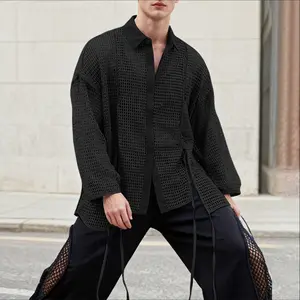 INCERUN Men's Rave Festival Fishnet Shirt Night Club See-Through Mesh Top