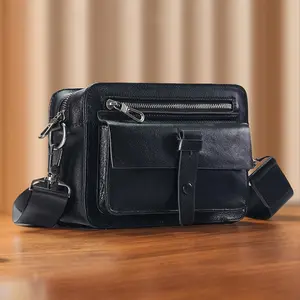 1pc Vegetable Tanned Cowhide Shoulder Bag, trendy workwear style men messenger satchel, high end textured crossbody design, retro fashion outlook, durable tailored structure, all match streetwear vibe, perfect for daily commute,