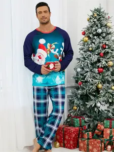 1 set of autumn and winter men's Christmas printed pajamas set, long-sleeved trousers, family Christmas pajamas set, men's satin pajamas set, couple's Christmas pajamas, men's pajamas shorts, autumn men's western-style long pajamas
