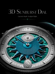Sunburst Open Heart Automatic Mechanical Men’s Watch, Turquoise Sun Skeleton Dial, Engraved Bezel Stainless Steel Bracelet Sports Luxury Wrist Watch, 100M Water Resistant Skeleton Dress Watch