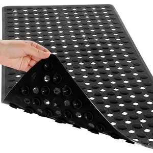 Bath Tub Mat Non Slip, 34.5"x15.5" Long Shower Mat, Machine Washable Bathmat with Drain Holes and Suction Cups, Soft on , Bathroom Essentials, Black