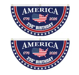 America 250th Birthday Semicircular Flag Banner 1776–2026 Patriotic Bunting, USA Independence Day Porch Decor Flag, Fourth Of July Patriotic Half Fan Flag Decoration For Porch Fence Yard