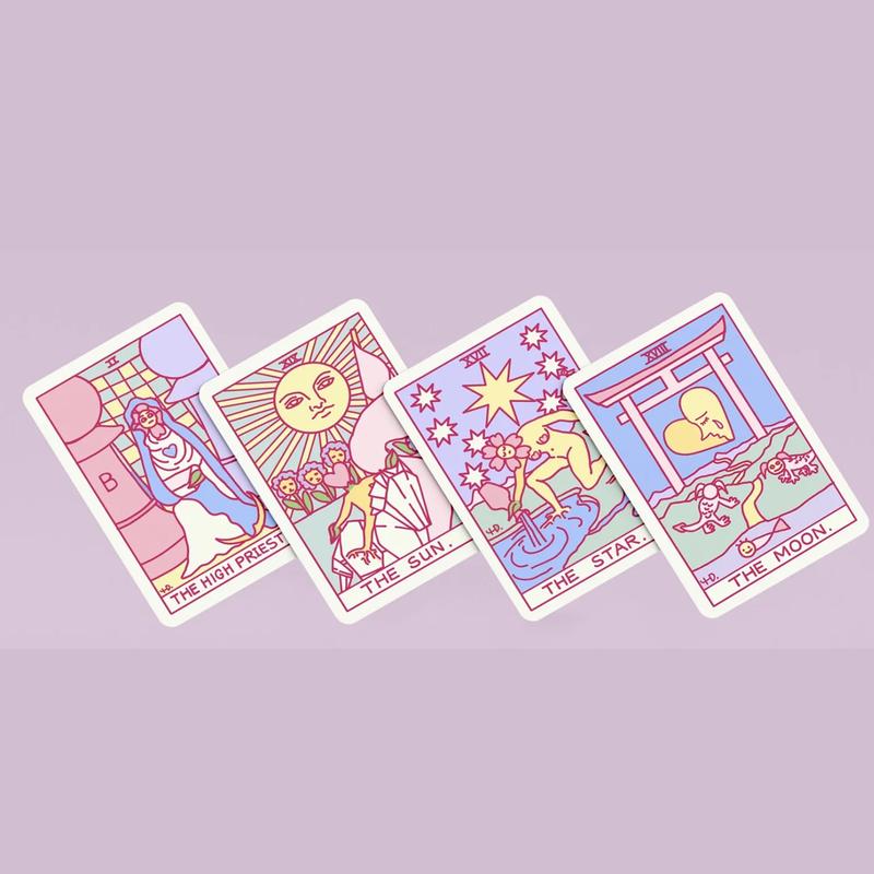 【Wohstudios】Ridiculous Flowers Standard Edition Quirky Simple Cute Drawing Style Tarot Cards, Copperplate Paper