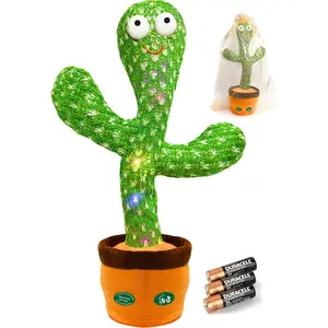 Christmas Dancing Talking Cactus Toy Mimics Back, Cactus Baby Toy Singing Mimicking Repeating Recording, Silly Sunny The Cactus Gift Yarn Bag Wrapped with 3xAA Battery (Volume Adjustment)
