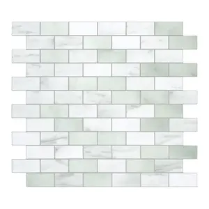 INNO STICKERS 10-Sheet Subway Peel and Stick Backsplash, 11.3" x 10.8" Emerald Green Brick Stone Composite Self Adhesive Wall Tile, Stick on Backsplash for Kitchen, Bathroom, Fireplace