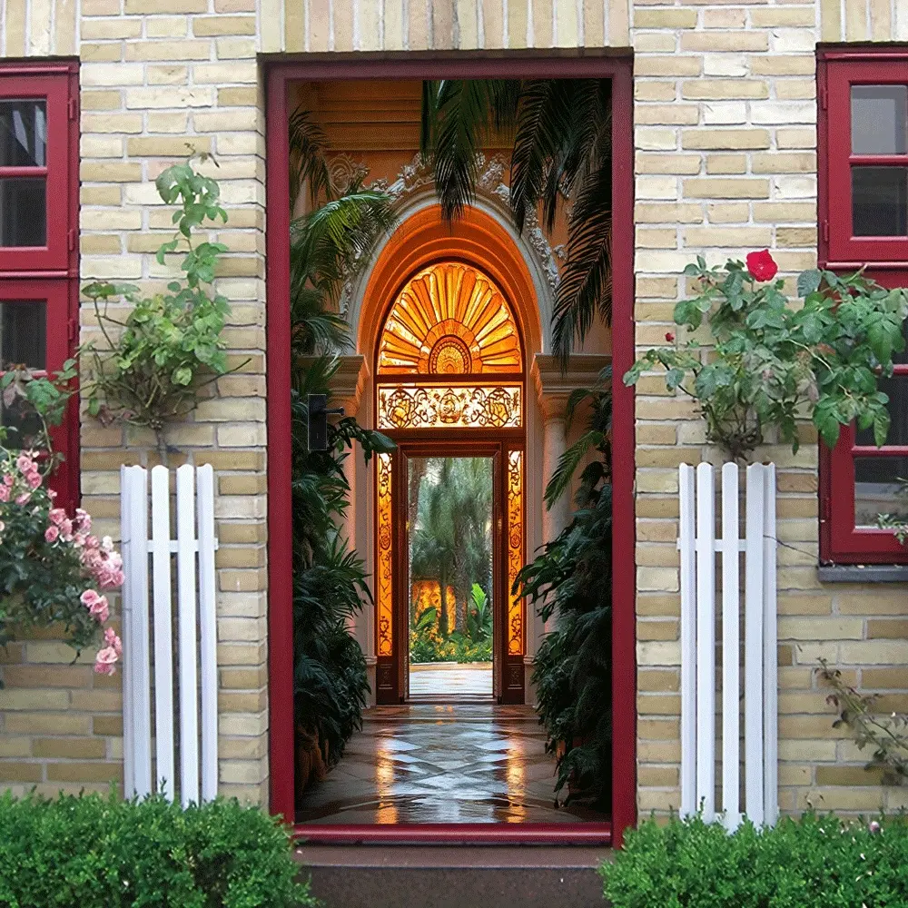 European Retro Archway Wall Sticker Stereo Self Adhesive Simulation False Window Mural Decoration for Living Room Porch Corridor Women's clothing