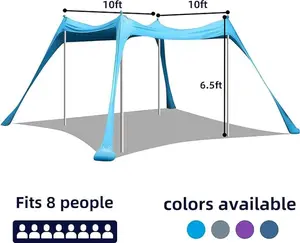 BOTINDO Family Beach Tent Canopy Sun Shade, Pop Up Grande Beach Tent Sun Shelter Stability 4 Poles with Portable Carry Bag Outdoor Shade for Beach Fishing Backyard Camping Picnics