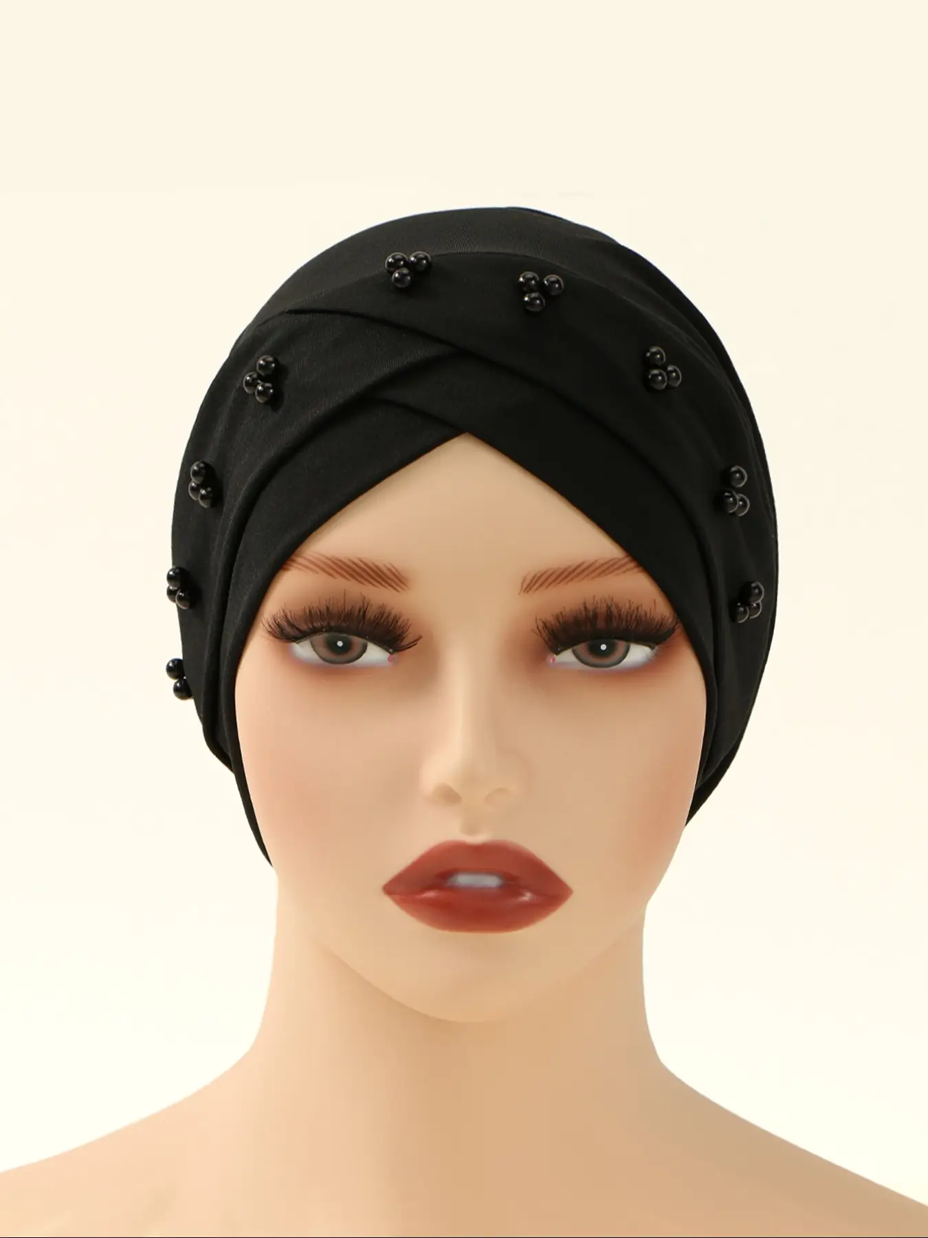 1pc Pearl Decorated Polyester Women’s Headscarf, Elegant and Convenient Design for Muslim Style, Modest Fashion Essential