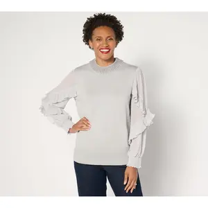 QVC Women's Embellished Mock Neck Knit Sweater (Fierce by Mally Jules Collection)