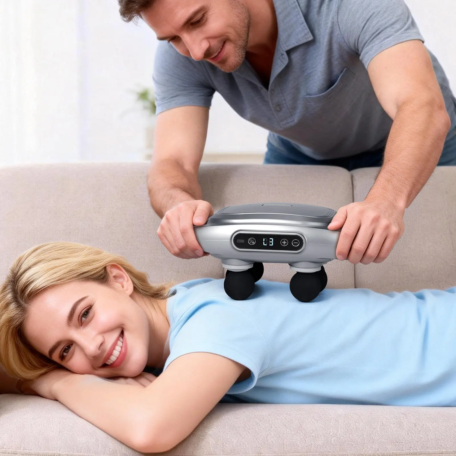 Morfone 6-Head Deep Tissue Muscle Massager, Percussion Device with Dual Handle for Neck Pain Relief, Fastcharging Gift for Youth & Athletes, Deep Tissue Muscle Massagers, Adjustable, Hip, Full Body, Body Care Machine, Gym, Glutes, Massage Devices