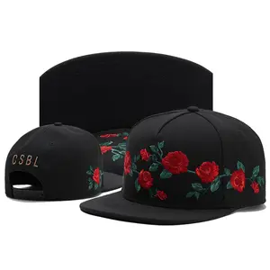 Rose series embroidery snapback cap for men woman Hip hop vintage flat brim hat fashion Embroidery visor cap