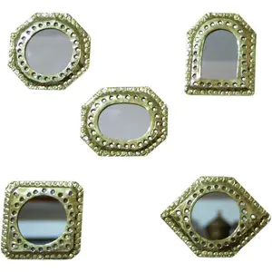 Set of 5 Small Decorative Wall Mirrors – Gold Brass Handmade Mirror Set| Octagon, Arched, Horizontal Oval, Square and Diamond Shapes| Living Room, Bedroom,