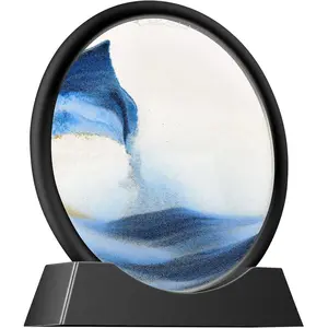 TKTM Liquid Motion Sandscape Round Moving Sand Art Sensory Toy Fidget Home Office Desktop Decoration (Blue, 7-in)
