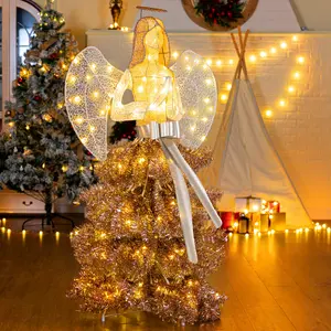 Walsunny 60'' Angel with Wings Christmas Decoration for Indoor Outdoor High-Quality Fabric Tinsel Warm White Glitter Cloth Yard Lawn Porch Garden Festive Display
