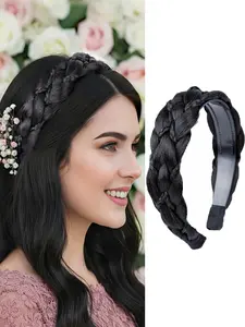Headband 5 Strands Synthetic Hair Plaited Headband Braid Braided With Teeth Hair Band Beauty accessory Stretch Braid Headbands Hairpiece for Women (Black) Knotted Headband Twists