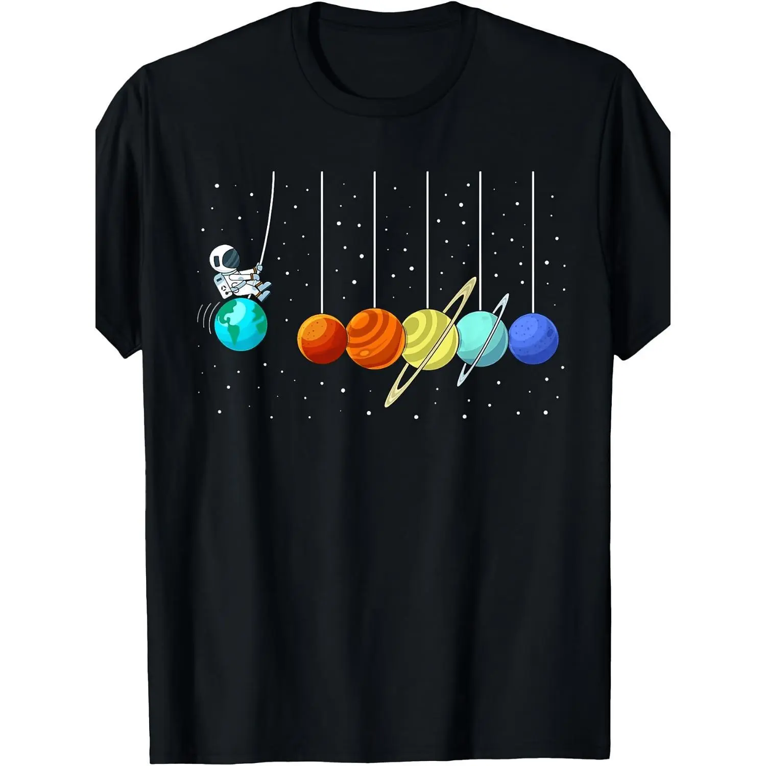 Men's Cotton Crew Neck T-Shirt - Humorous Astronaut Solar System Planets Graphic, Short Sleeve, All Seasons, Complete Size Chart, Excellent Gift Pick for Family Events, Astronaut Graphic Men's Short-Sleeve T-Shirts, Casual, Lightweight, Street, Loose-Fitt