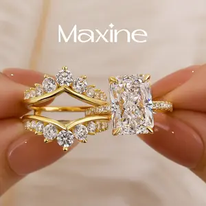 Maxine CZ 7.0ct Radiant Cut Insert 2PC Engagement Ring,5A Cubic Zirconia Women's Ring Jewelry,Promise Ring for Daily,Travel,Proposal,Wedding,Birthday,Anniversary