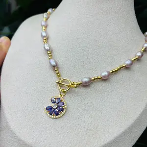 Natural purple pearl necklace,starry night necklace freshwater pearl necklace, length 46cm, 18 inches, fashionable and elegant, suitable for gift giving with gift box