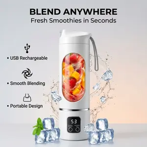 Portable Blender with LED Display – 2-in-1 Smoothie Maker & Ice Crusher, USB Rechargeable Juicer Cup for Fresh Juice, Protein Shakes, Baby Food & Vegetables. Compact Leak-Proof Design for Office, Dorm, Travel & Daily Wellness