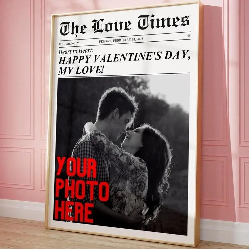CUSTOM Valentines Day Newspaper Print, Personalised Couple Print, Valentines Day Gift
