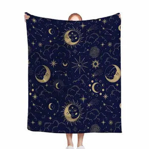 Star & Moon Pattern Blanket Soft Throw for Home Office Relaxation Warm Decorative Nap Blanket Whimsy Elegant Design Air-conditioned Room Comfort Relaxing Atmosphere
