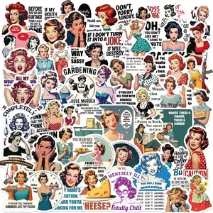 50 Cartoon Women Quote Stickers, Classic Decals for Guitar Notebook Luggage, DIY Waterproof Sticker Set, Decorative Art Supplies