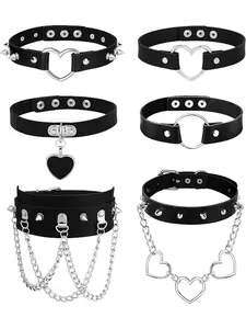 6-9pcs Leather Punk Goth Choker Necklace with Love Heart Spikes, Adjustable Pu Collar for Women, Costume Jewelry