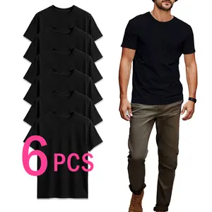 Men's Essential Blank T-Shirts Bundle: Casual Streetwear Cotton Crewneck Tees, Summer Basic Tops for Layering Outfits | Trend