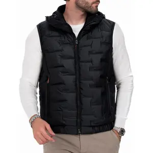 Men's Autumn And Winter Warm Cotton Vest Sleeveless Hooded Jacket Menswear Tops Waistcoat Casual Beige Black