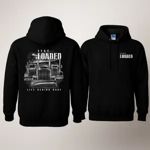 Stay Loaded Hoodie with 2 Sides Graphic, Bold Semi Truck Convoy Back Print with Chrome Detailing and “Life Behind Bars” Slogan, Front Stay Loaded Chest Logo, Soft Cotton Blend Hoodie, Streetwear Apparel for Men and Women, Gift for Truckers and Big Rig